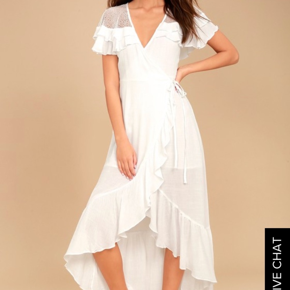 LOST + WANDER MARI WHITE HIGH-LOW WRAP DRESS